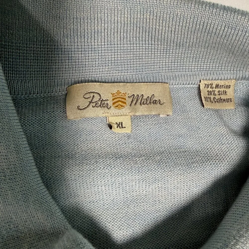PETER MILLAR Cashmere Silk Merit Club Golf Resort Polo Pullover Sweater Blue XL